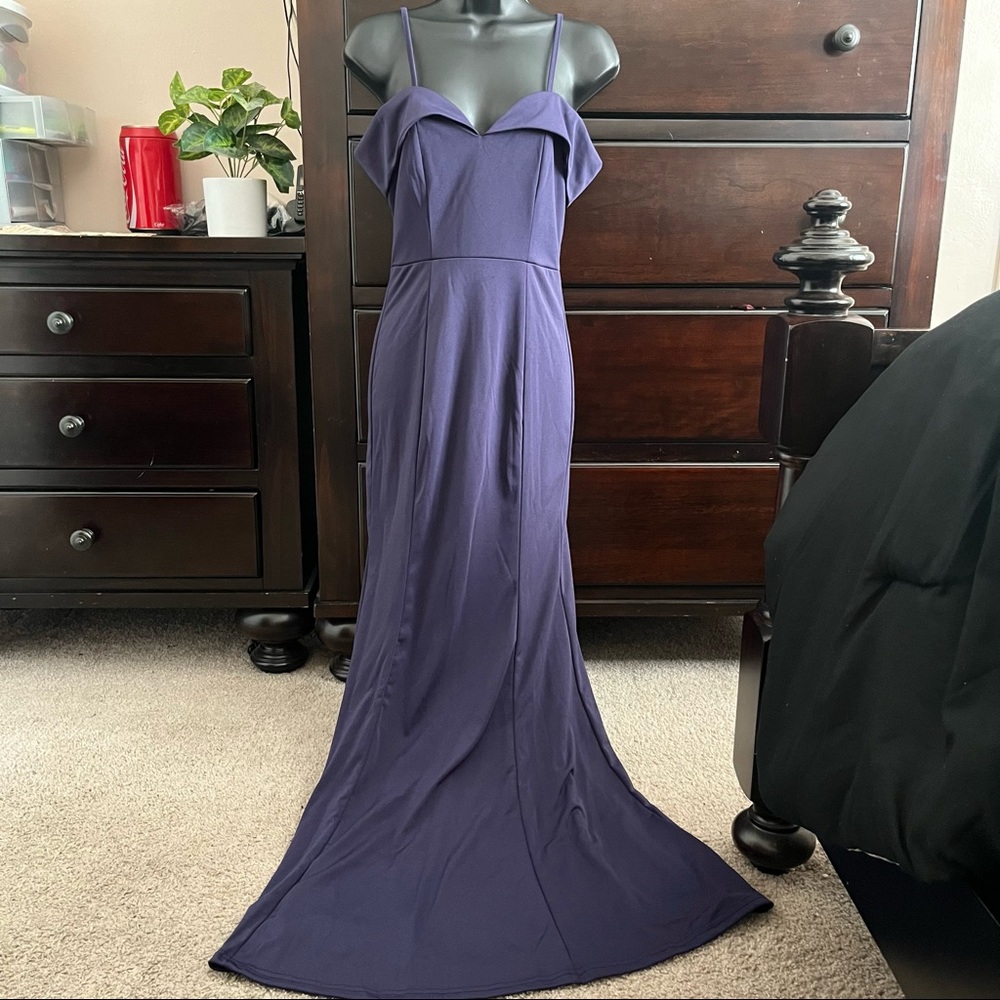 Navy Blue Off the Shoulder Sweetheart Maxi Dress
